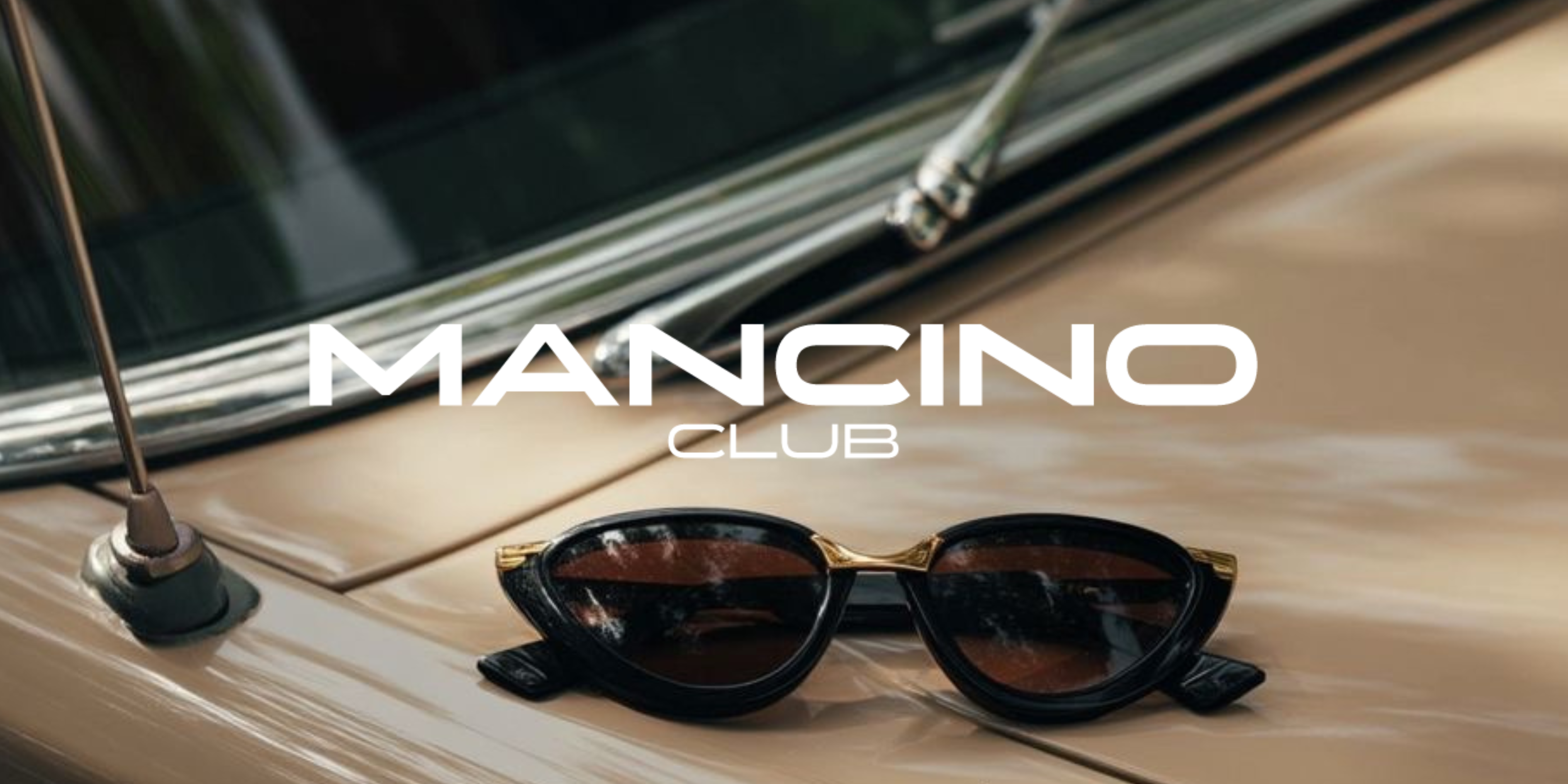 Mancino Club sunglasses collection featuring three premium styles on a clean minimal background