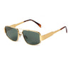Woman wearing Blumenau luxury wood sunglasses with UV400 gradient lenses on dark premium background