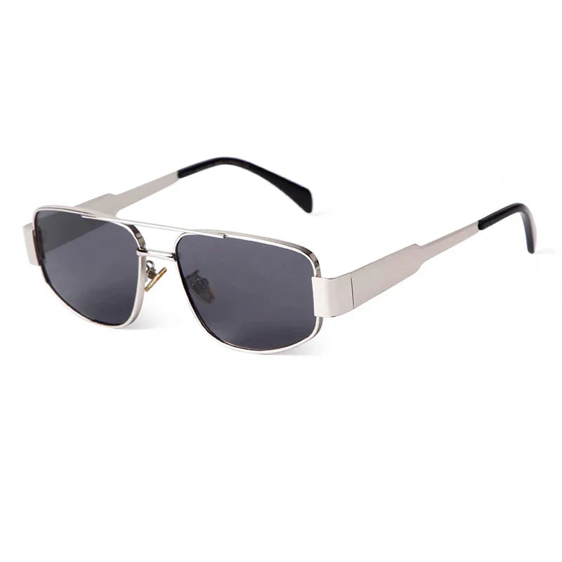 Woman wearing Blumenau luxury wood sunglasses with UV400 gradient lenses on dark premium background